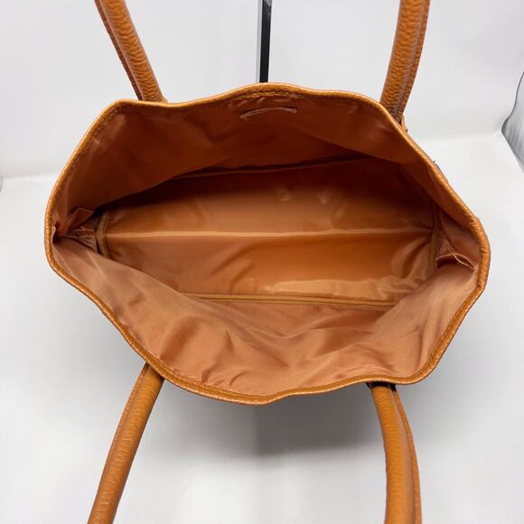 Neiman Marcus Blue Black Tan Faux Leather Colorblock Stripe Tote Bag Purse - Picture 8 of 13